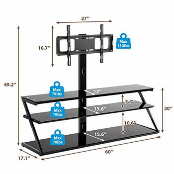 Universal TV Stand Tempered Glass TV Stand Height DjustableTV Stand with Mount 32-65 inch TV - Deals Kiosk