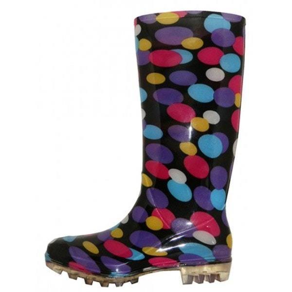 Women's Black Multi Dots Rain Boots - Size: 5-10 Case Pack 12 - Deals Kiosk