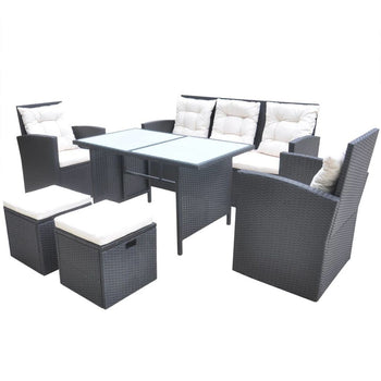 6 Piece Outdoor Dining Set with Cushions Poly Rattan Black - Deals Kiosk