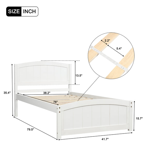 Wood Platform Bed with Headboard, Footboard and Wood Slat Support, White RT - Deals Kiosk