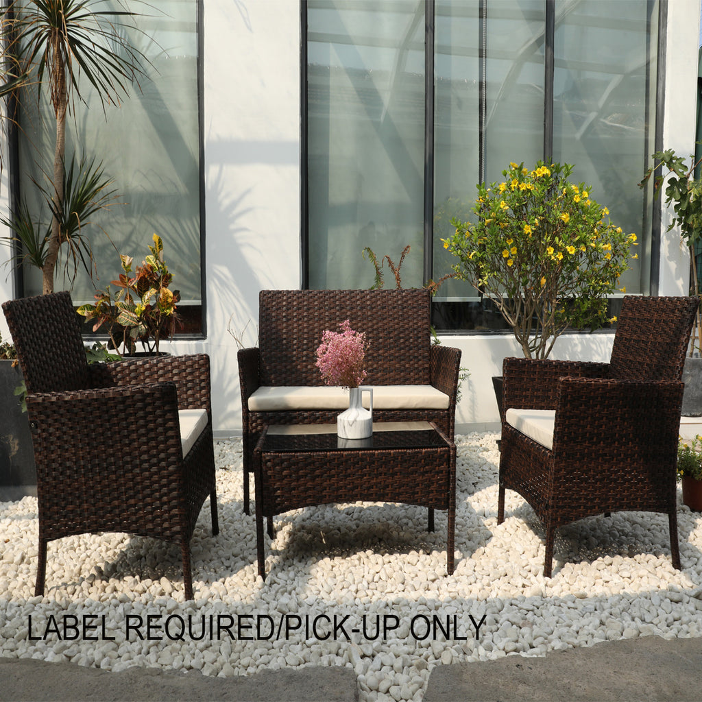 4 Piece Rattan Sofa Seating Set with Cushions - Deals Kiosk