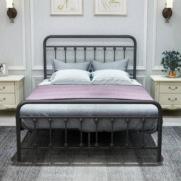 Victorian Vintage Style Platform Metal Bed Frame Foundation Headboard Footboard Heavy Duty Steel Slabs Full Black - Deals Kiosk