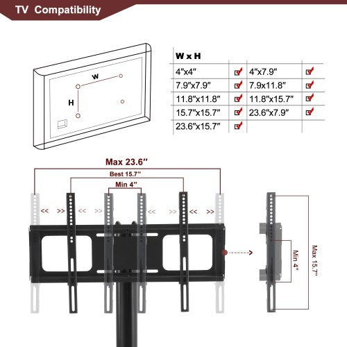 Black Multi-function TV Stand Height Adjustable Bracket Swivel 3-Tier - Deals Kiosk