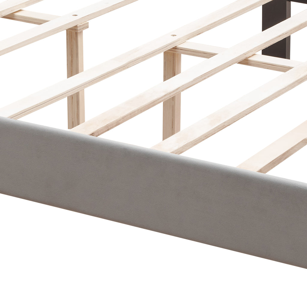 Upholstered Bed Button Tufted with Curve Design - Strong Wood Slat Support - Easy Assembly - Gray Velvet - platform bed - Queen - Deals Kiosk