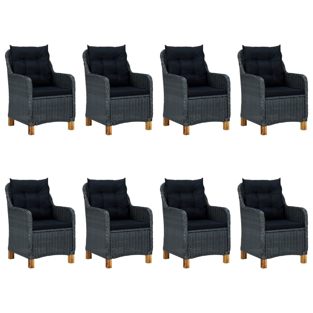 9 Piece Outdoor Dining Set with Cushions Poly Rattan Dark Gray - Deals Kiosk