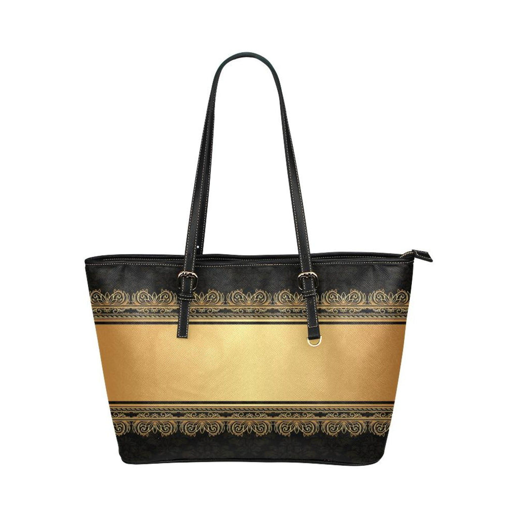 Black And Gold Vintage Style Leather Tote Bag - Deals Kiosk