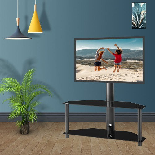 Height And Angle Adjustable Multi-Function Tempered Glass Metal Frame Floor TV Stand - Deals Kiosk