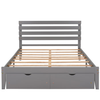 Queen Size Platform Bed with Drawers, Gray RT - Deals Kiosk