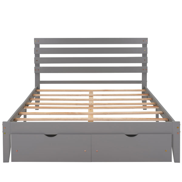 Queen Size Platform Bed with Drawers, Gray RT - Deals Kiosk