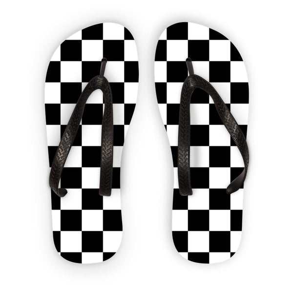 Black And White Checker Style Adult Flip Flops - Deals Kiosk