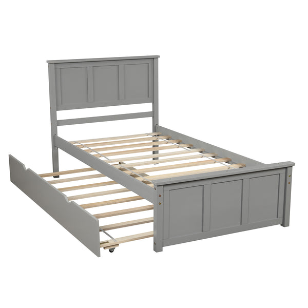 Platform Bed with Twin Size Trundle, Twin Size Frame, Gray (New) - Deals Kiosk