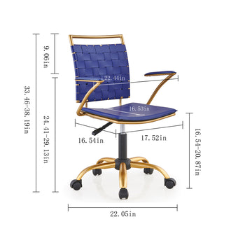 Blue and Gold Office Chair, Mid Back Ergonomic Swivel Computer Desk Chair with Arms, Home Office Blue Chair for Desk - Deals Kiosk