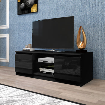 TV Cabinet Wholesale, Black TV Stand with Lights, Modern LED TV Cabinet with Storage Drawers, Living Room Entertainment Center Media Console Table AL - Deals Kiosk