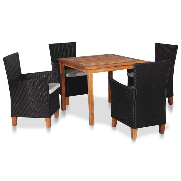 5 Piece Outdoor Dining Set Poly Rattan Black and Brown - Deals Kiosk