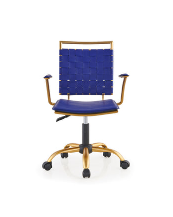 Blue and Gold Office Chair, Mid Back Ergonomic Swivel Computer Desk Chair with Arms, Home Office Blue Chair for Desk - Deals Kiosk