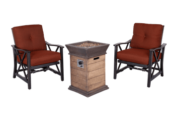 Outdoor Fire Pit 3pcs Set w/Haywood KD Aluminum X Back Stationary Spring Chairs - Deals Kiosk