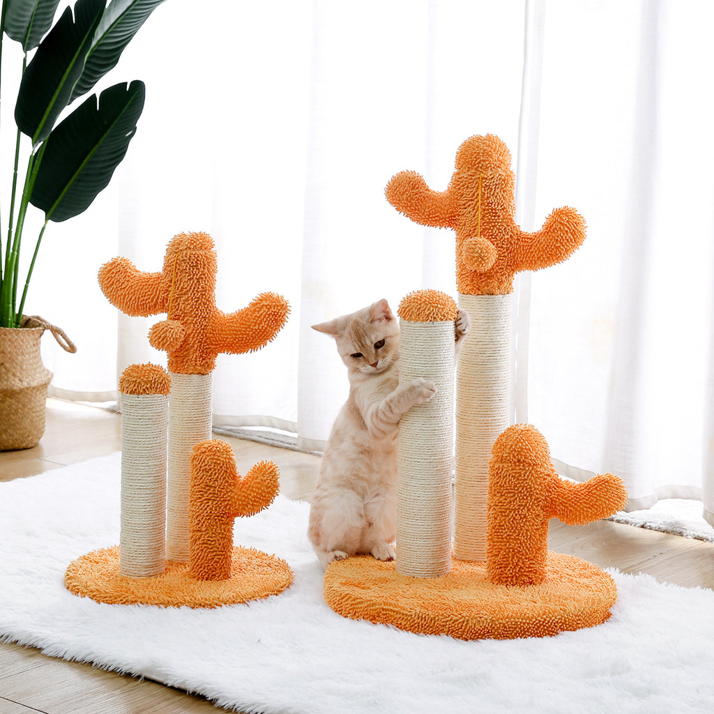 Cat Scratching Post Cactus Cat Scratcher Featuring with 3 Scratching Poles and Interactive Dangling Ball Orange XH - Deals Kiosk