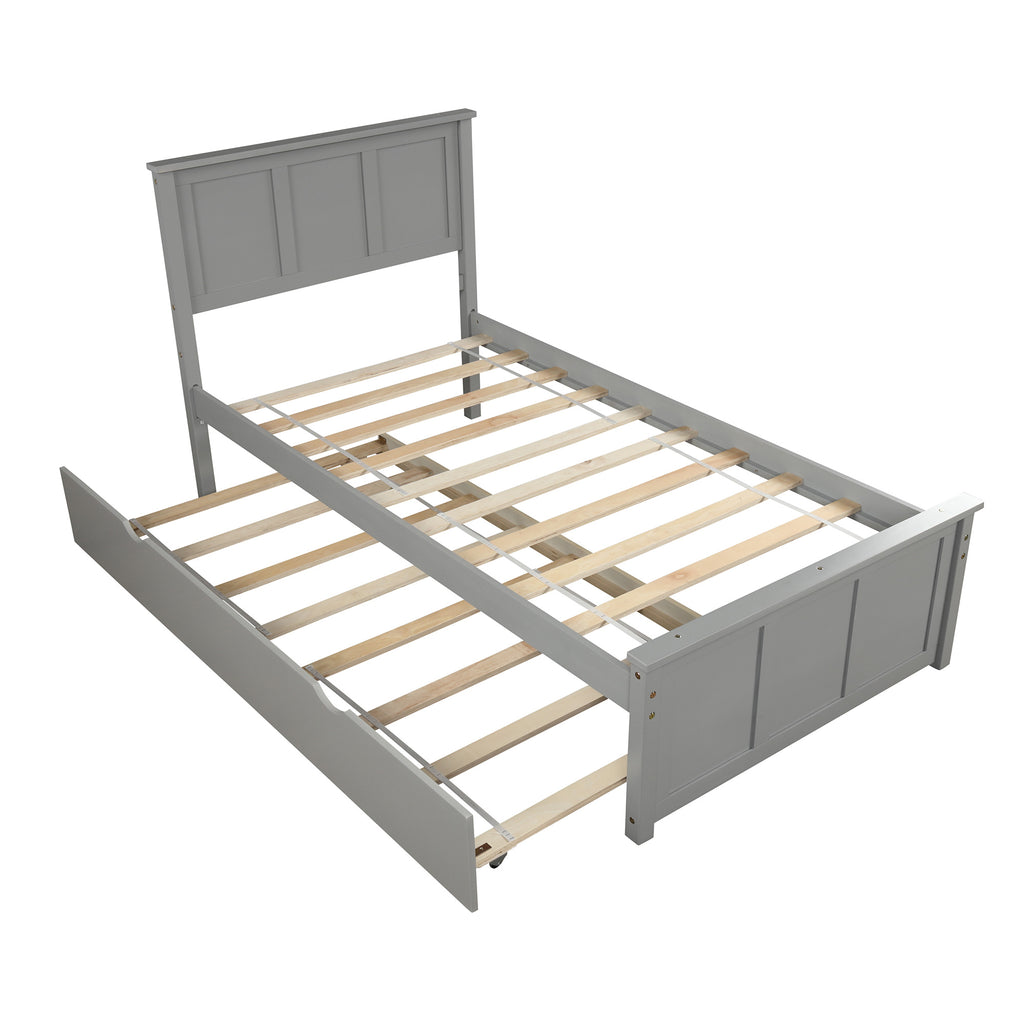 Platform Bed with Twin Size Trundle, Twin Size Frame, Gray (New) - Deals Kiosk