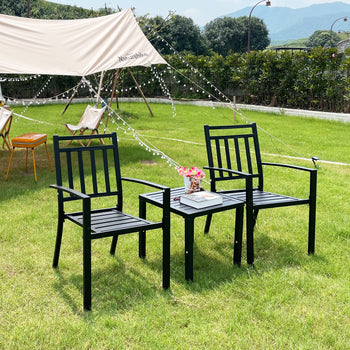 MEOOEM Stackable Patio Dining Chairs Set of 6 Outdoor Metal Patio Bistro Chairs with Armrest - Supports 300 LBS for Garden Poolside Backyard Classical Black - Deals Kiosk