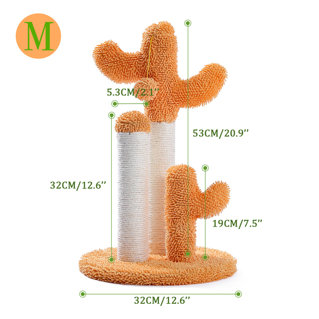 Cat Scratching Post Cactus Cat Scratcher Featuring with 3 Scratching Poles and Interactive Dangling Ball Orange XH - Deals Kiosk