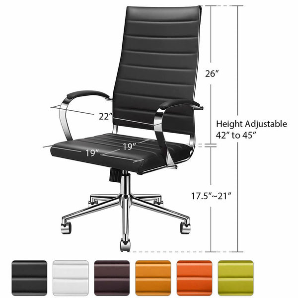 High Back Office Chair with Armrest Ergonomic Desk Chair for Extra Back & Lumbar Support Black Adjustable Swivel Chair in Durable Vegan Leather - Deals Kiosk