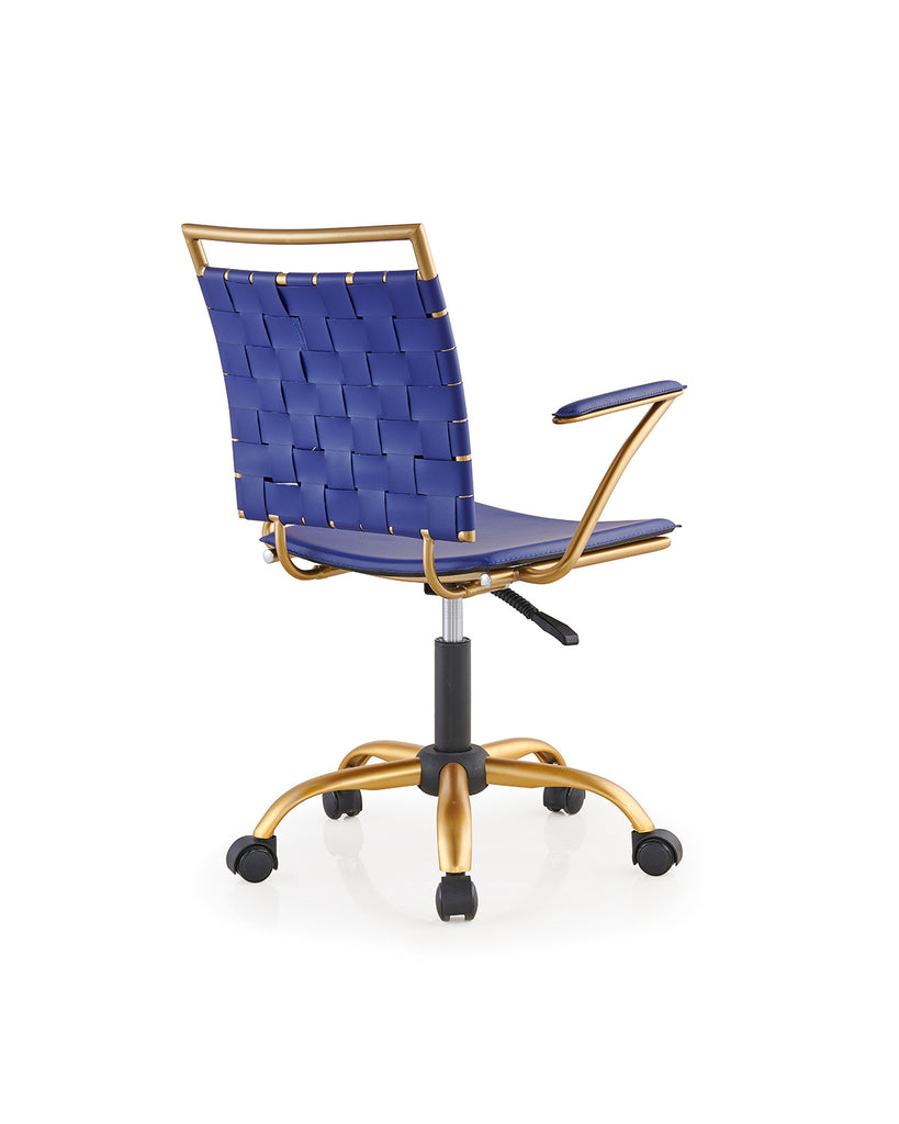 Blue and Gold Office Chair, Mid Back Ergonomic Swivel Computer Desk Chair with Arms, Home Office Blue Chair for Desk - Deals Kiosk