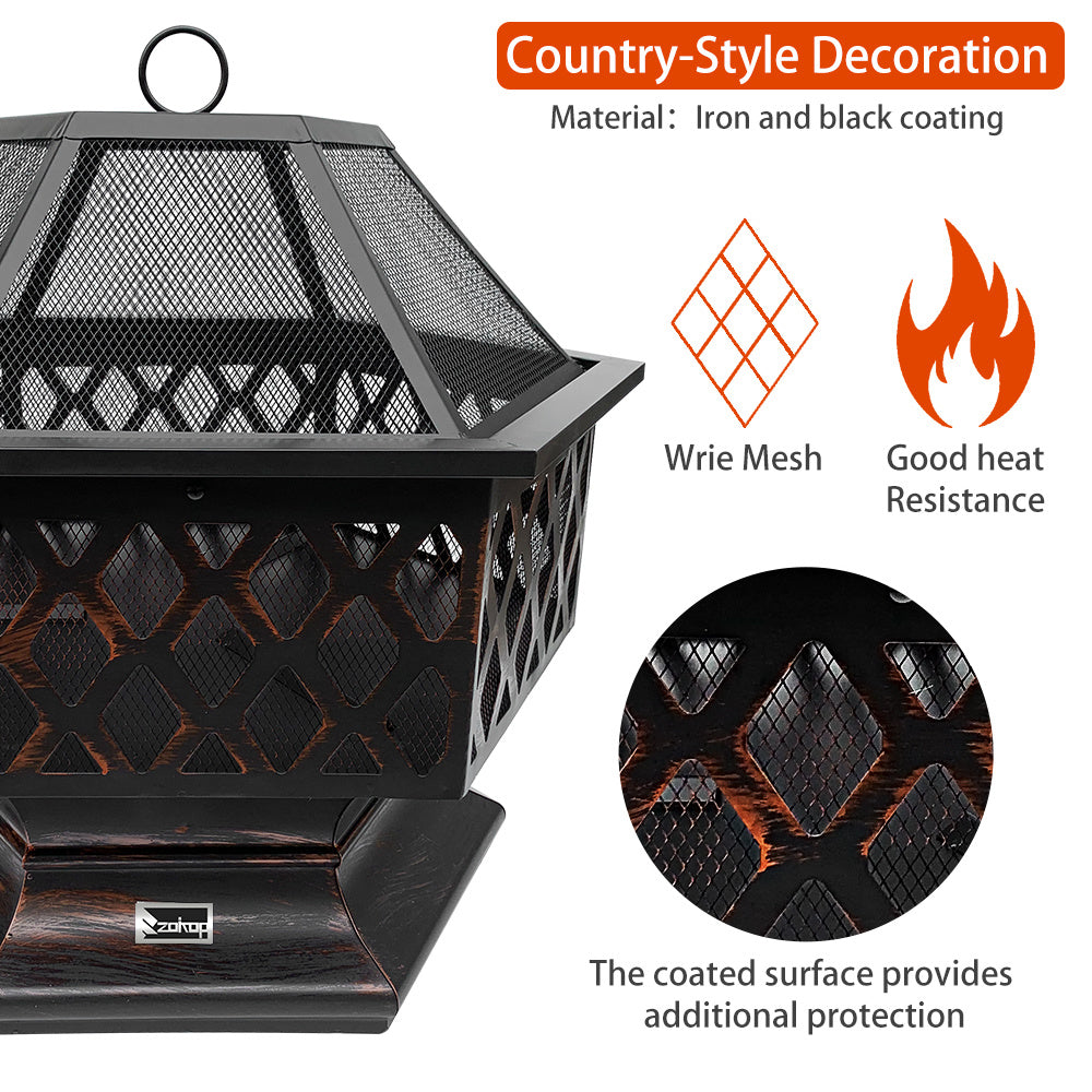 25 inch Steel Fire Pit for Garden, Backyard, Poolside Flame-Retardant Mesh Lid - Deals Kiosk