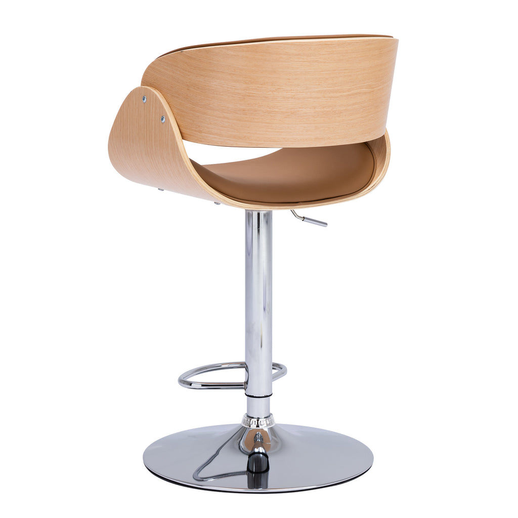 Adjustable/Swivel Bar Stool, PU Leather Ecru Bent wood Bar Chair - Deals Kiosk