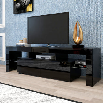 Modern Black TV Stand, 20 Colors LED TV Stand w/Remote Control Lights - Deals Kiosk