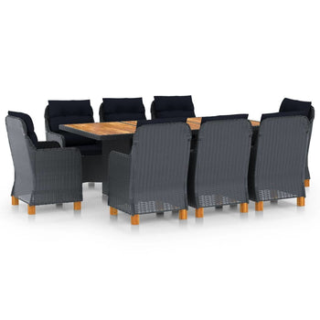 9 Piece Outdoor Dining Set with Cushions Poly Rattan Dark Gray - Deals Kiosk