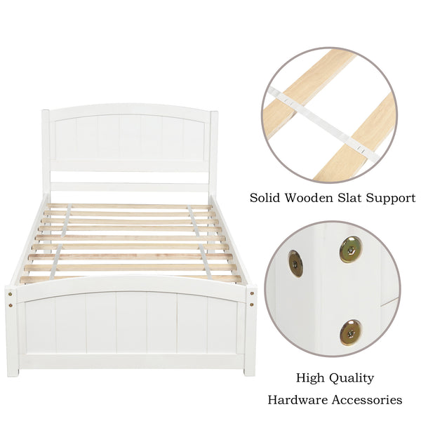 Wood Platform Bed with Headboard, Footboard and Wood Slat Support, White RT - Deals Kiosk