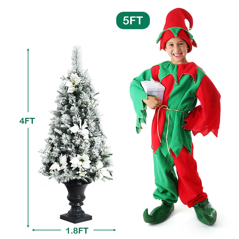 4 Feet Pre-lit Snowy Christmas Entrance Tree with White Berries and Flowers - Deals Kiosk