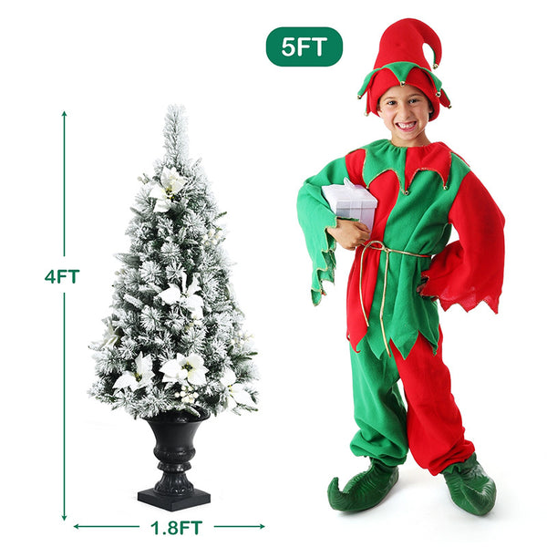 4 Feet Pre-lit Snowy Christmas Entrance Tree with White Berries and Flowers - Deals Kiosk