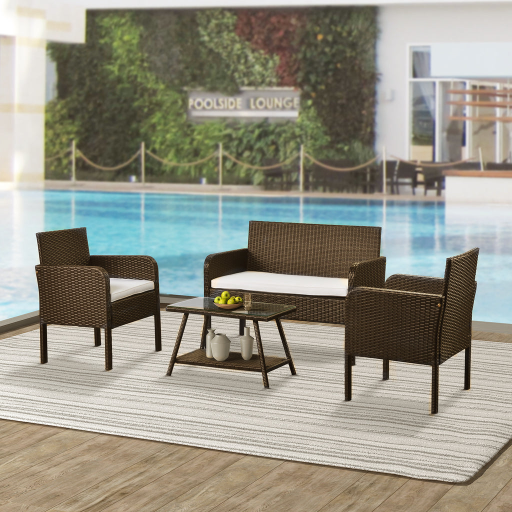 U_Style 4 Piece Rattan Sofa Seating Group with Cushions, Outdoor Ratten sofa AL - Deals Kiosk
