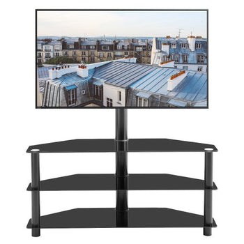 Black Multi-function TV Stand Height Adjustable Bracket Swivel 3-Tier - Deals Kiosk