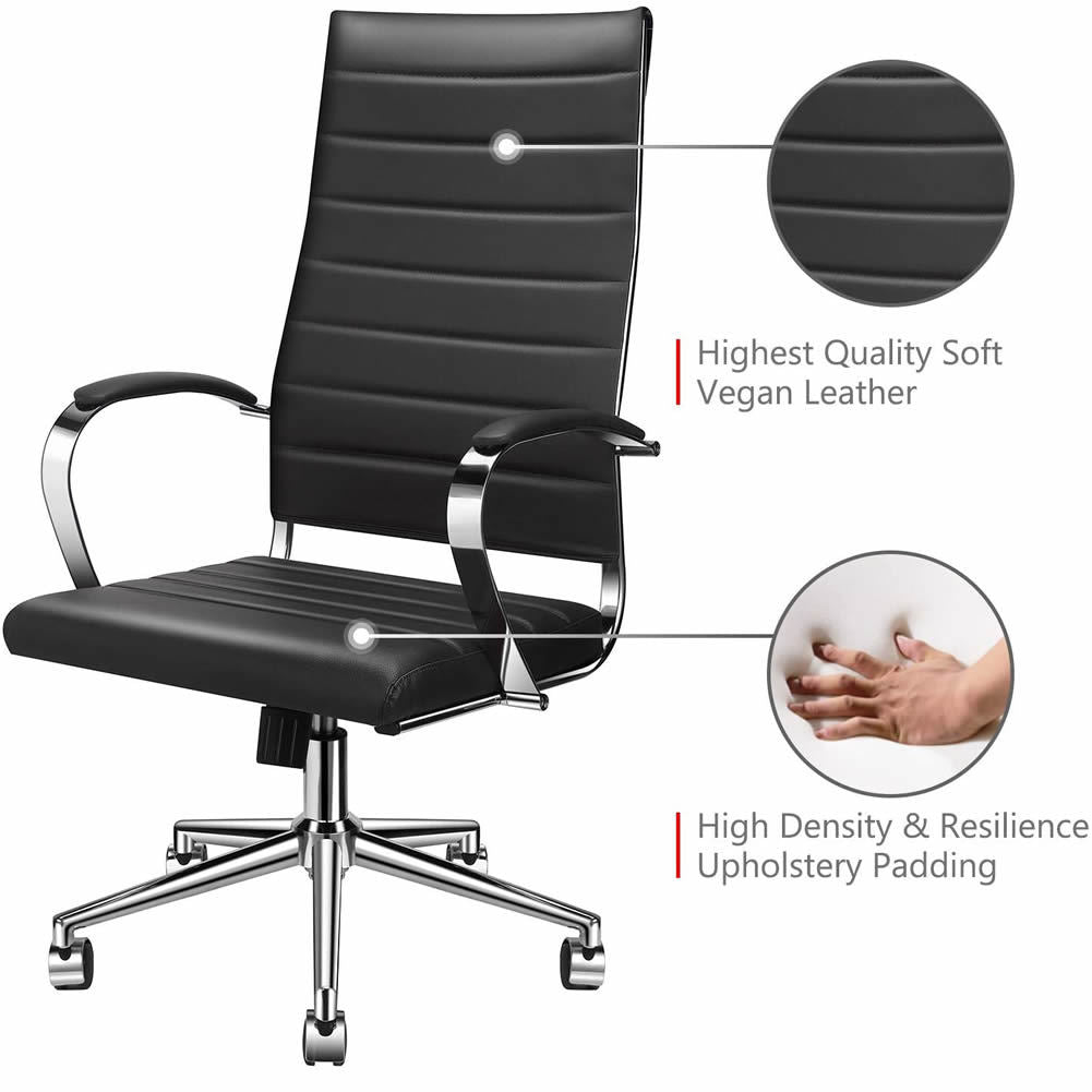 High Back Office Chair with Armrest Ergonomic Desk Chair for Extra Back & Lumbar Support Black Adjustable Swivel Chair in Durable Vegan Leather - Deals Kiosk