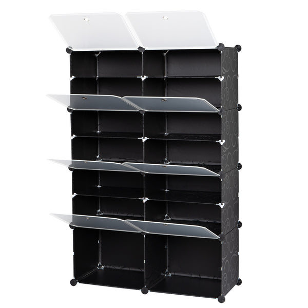 7-Tier Portable 28 Pair Shoe Rack Organizer 14 Grids Tower Shelf Storage Cabinet Stand Expandable for Heels, Boots, Slippers, Black RT - Deals Kiosk