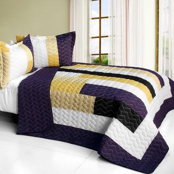 [Morning Glory] 3PC Vermicelli-Quilted Patchwork Quilt Set (Full/Queen Size) - Deals Kiosk