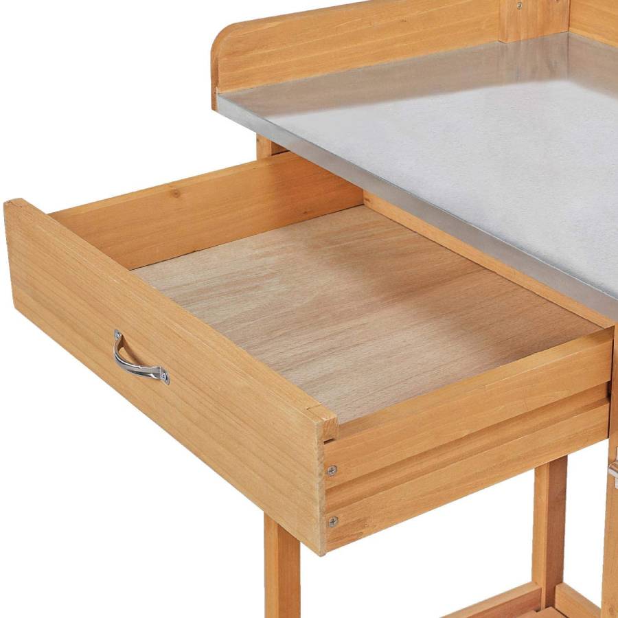 Natural Fir Wood Potting Bench with Galvanized Steel Table Top - Deals Kiosk